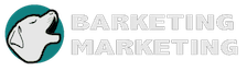 Barketing Marketing logo of dog barking toward right where text of business name is
